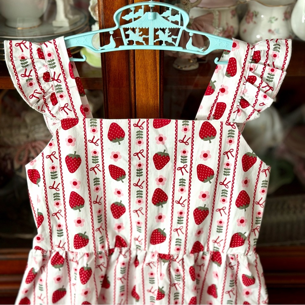 Birthday Party Dress/Sundress with Red Strawberry Print and birthday hat - Picture 15 of 16